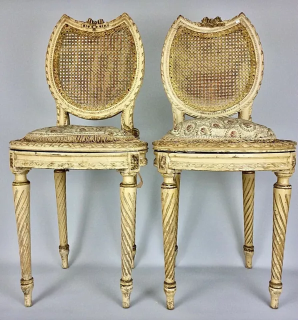 Antique Pair 19th French Chair Louis XV Carved Painted Gilded Stuhl Antik