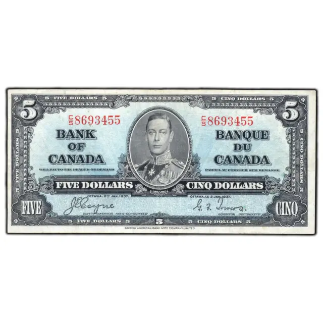 $5 1937 Bank of Canada Note Coyne-Towers C/S Prefix BC-23c