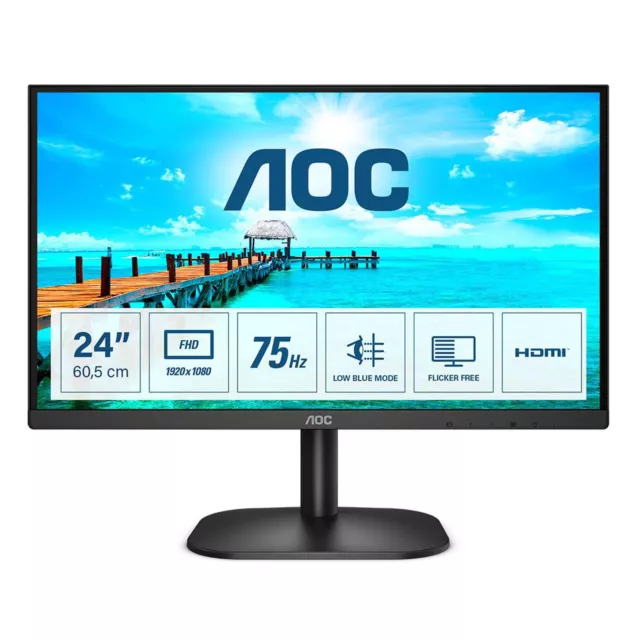 AOC 24B2XHM2 Full HD Monitor 23,8 Zoll Bildschirm 1.920 x 1.080 Pixel 75 Hz 4 ms
