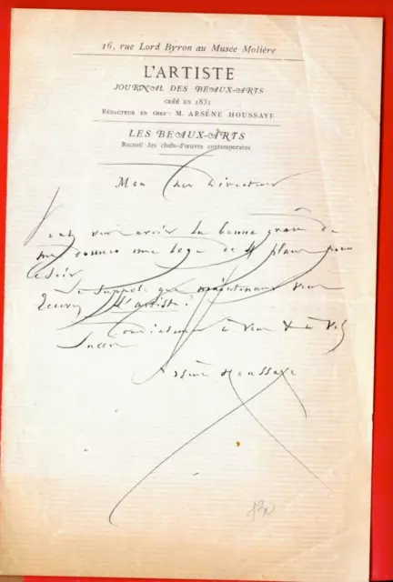 Dl60-L.a.s-Arsène Houssaye-Écrivain-Poète-Critique Littéraire