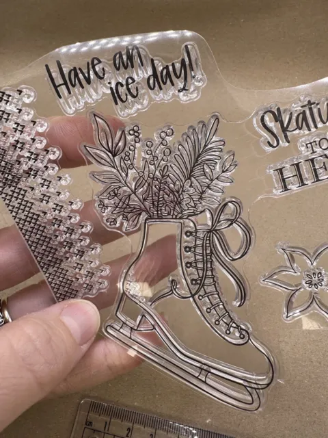 Christmas Rubber Stamp (No Block) Scrapbook Card Making Ice Skating Knit Sayings 3