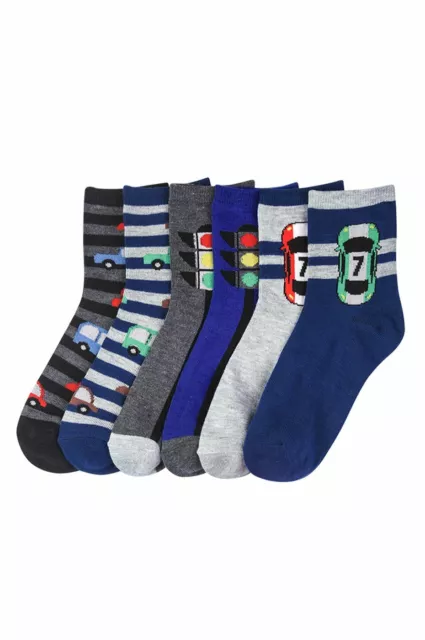 New  Mixed Lot Of 6 Pairs Toddler Boys Novelty Traffic  Crew Socks