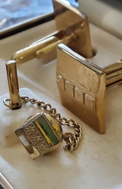 Swank Gold Tone Mens Cuff Links 1” And Tie Pin Estate  Vintage.  In Original Box