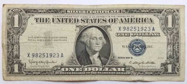 1957 B Blue Seal $1 One Dollar Silver Certificate Bill - Old Paper Money
