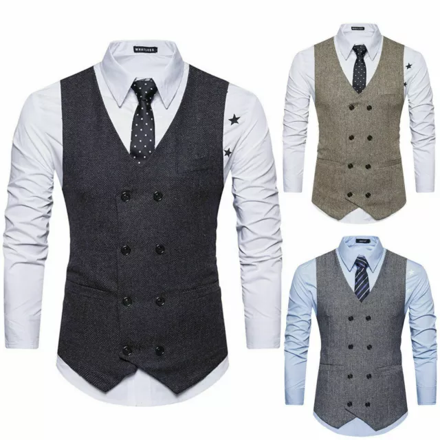Men Work Blinders Formal Business Blazer Waistcoat Vest Slim Fit Jacket Suit 3
