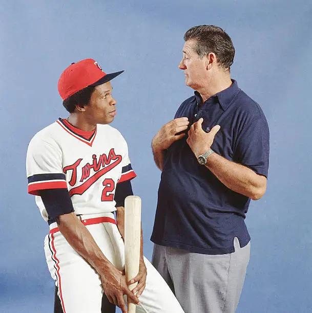 Minnesota Twins Rod Carew with former player Boston Red Sox player - Old Photo 1