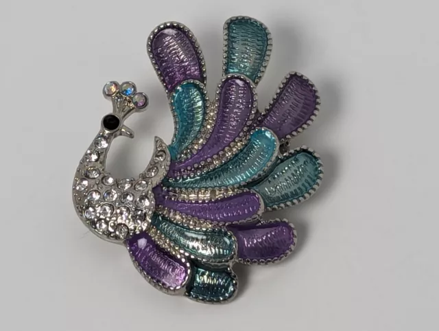 Vintage Nirvana Peacock Rhinestone Brooch Pin Womens Fashion Jewelry Blue Purple