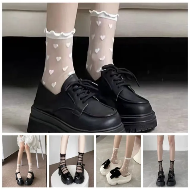 Polyester Sweet Glass Fiber Socks Ruffle Transparent Ins Style Socks   Women