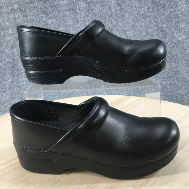 Dansko Shoes Womens 37N Professional Clogs Black Leather Round Toe Pull On Wedge