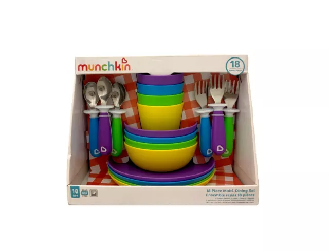 Munchkins Childrens Multi Dining Set 18Pc 4 Plates 4 Bowls 4 Cups 6 Utensils