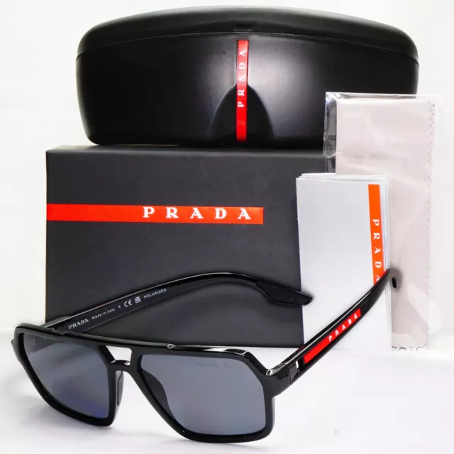 Prada Polarized Sunglasses Black Glossy Square Pilot PS01XS SPS 01X 1AB-02G