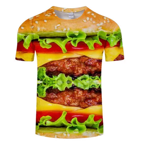 Hot Sale New 3D Print Funny Huge Beef Burger Women Men T-Shirt Short Sleeve Tops