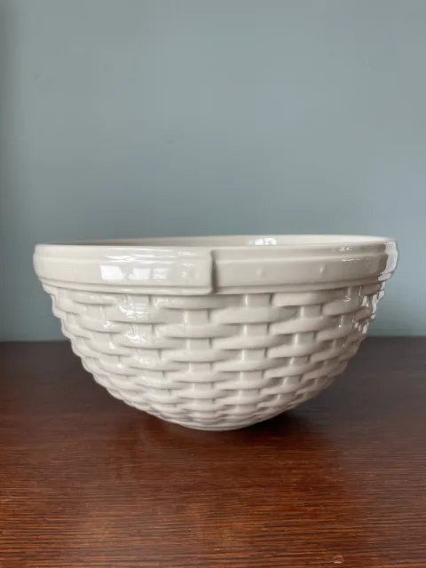 Longaberger Pottery Woven Reflections Ivory Basket Weave Large Bowl 9"