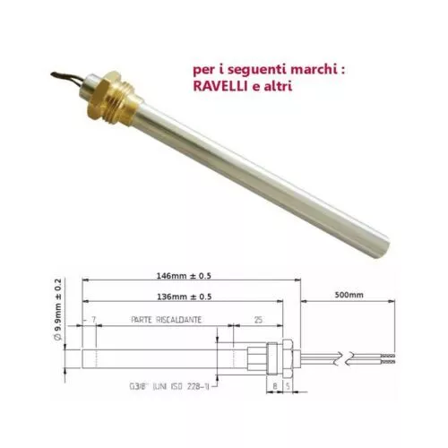 Resistenza Candeletta Stufa a Pellet 3/8 250watt 146mm Ravelli 136mm battuta