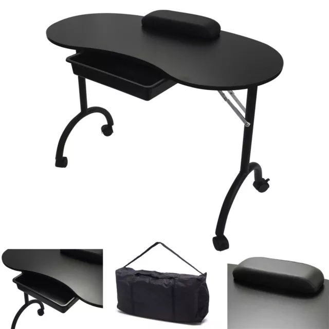 RayGar Portable Foldable Mobile Manicure Nail Art Beauty Salon Table Desk Black