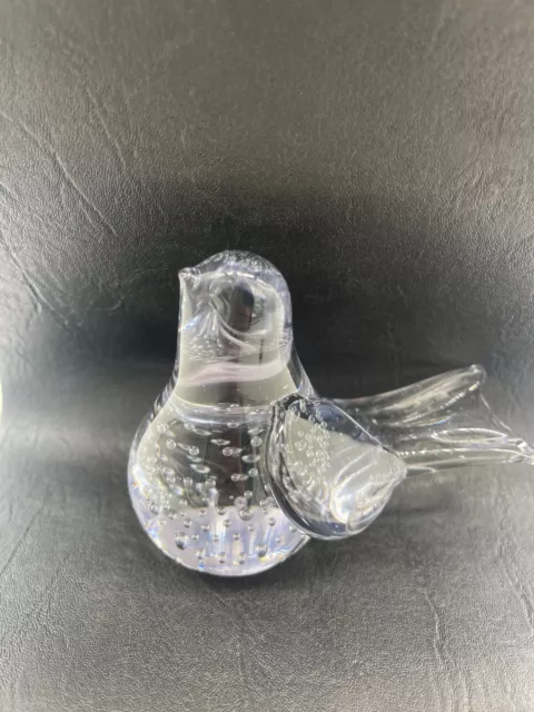 Clear Art Glass Bird Paperweight Figurine with Controlled Bubbles