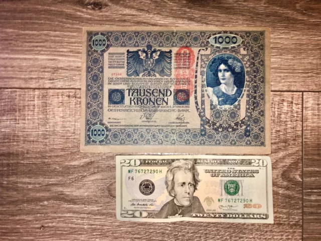1Pcs Good  Era Large AUSTIRA HUNGARY 1000 Kronen Banknote 1902 WWI
