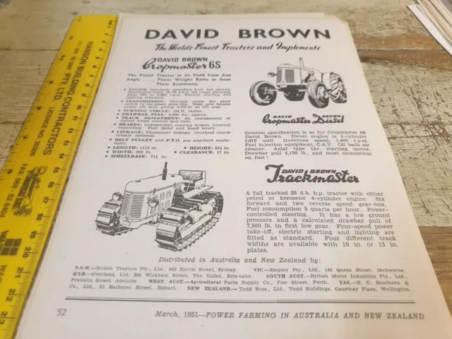 1951 DAVID BROWN CROPMASTER & TRACKMASTER Tractor Australian Sales Advert  £8.32 - PicClick UK