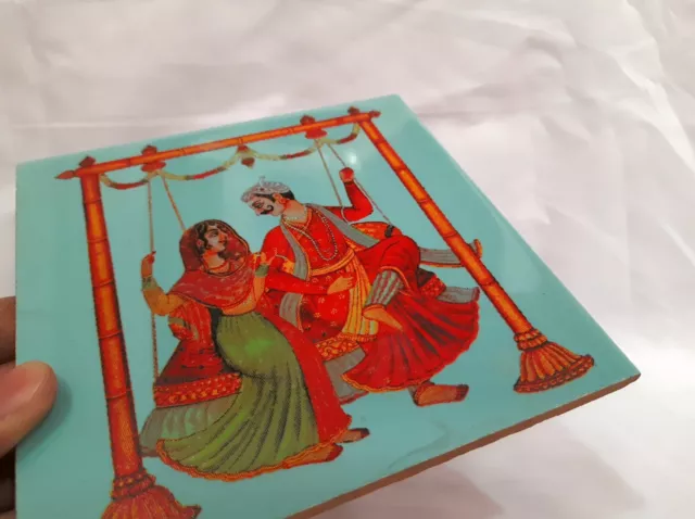 Vintage Style Indian Rajasthani Art Print Ceramic Tile Beautiful Handmade 3