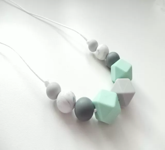 Teething Necklace Mint, Grey & Marble