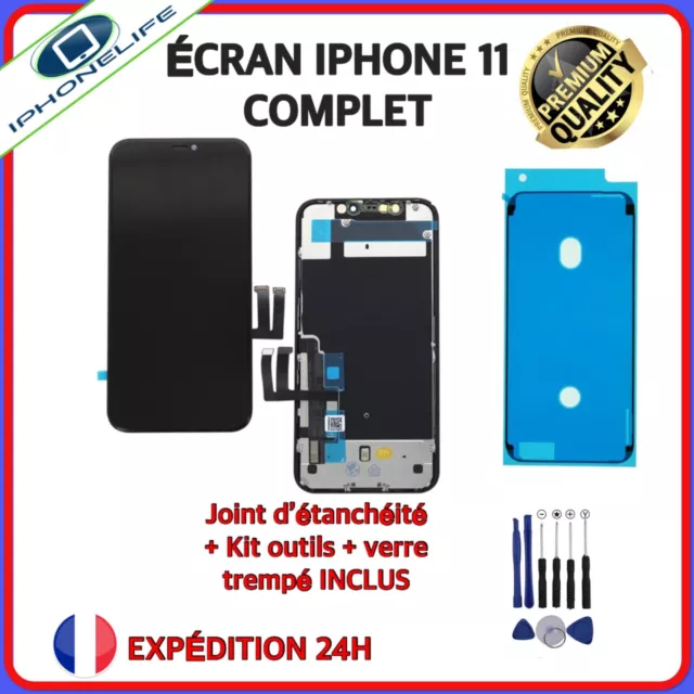 Ecran Complet Iphone 11 : Vitre Tactile + Lcd Noir + Verre Trempé + Kit Outils