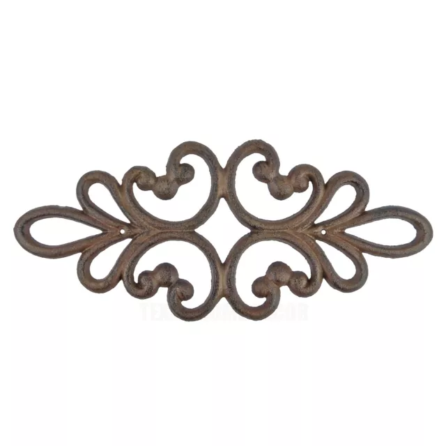 Fleur De Lis Floral Scrolls Wall Decor Heavy Duty Cast Iron Plaque Rustic Brown