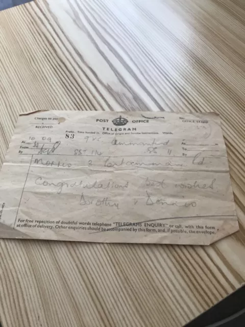 VINTAGE POST OFFICE TELEGRAM EARLY 1950’s