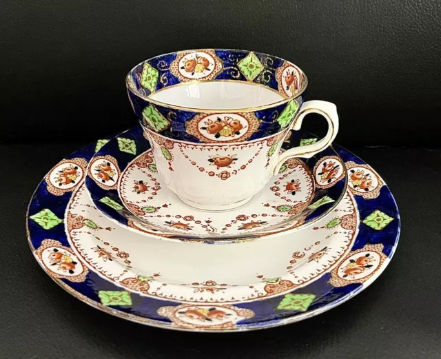 Antique Doric China Imari Tea Cup Trio, Hand Painted, Fenton, England, c.1924-26