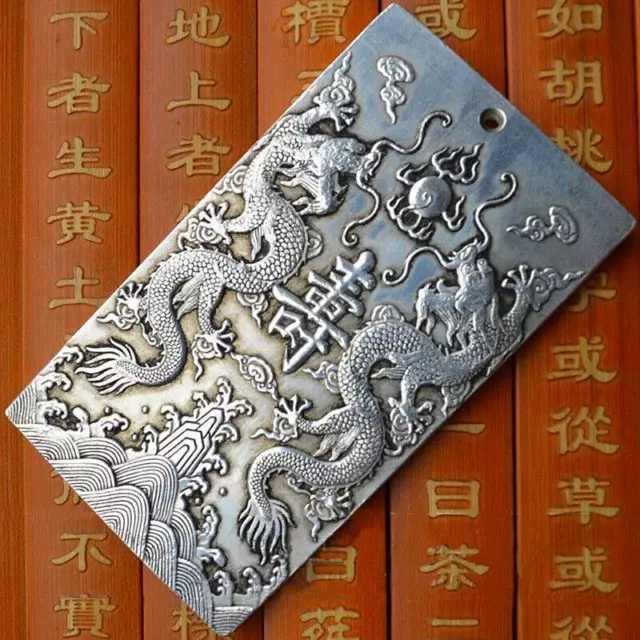 Tibet Silver Dragon Lucky Amulet Pendant Collectible Gift
