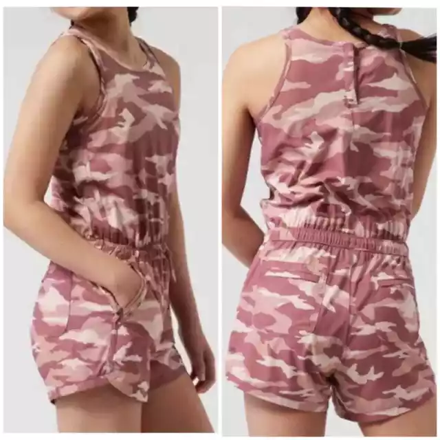 Athleta Girl On the Go Romper Pink Camo M 8-10