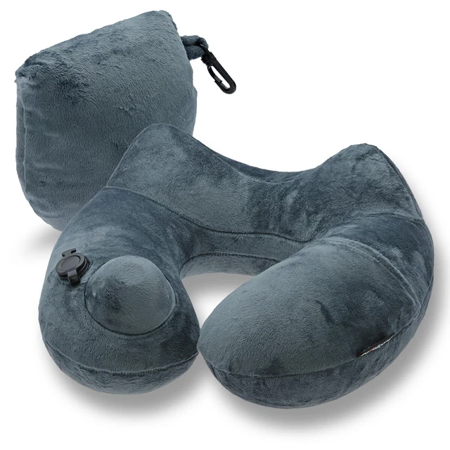 U-Shaped Travel Pillow Inflatable Neck Pillow Head Cushion with Carry Bag, Gray 2