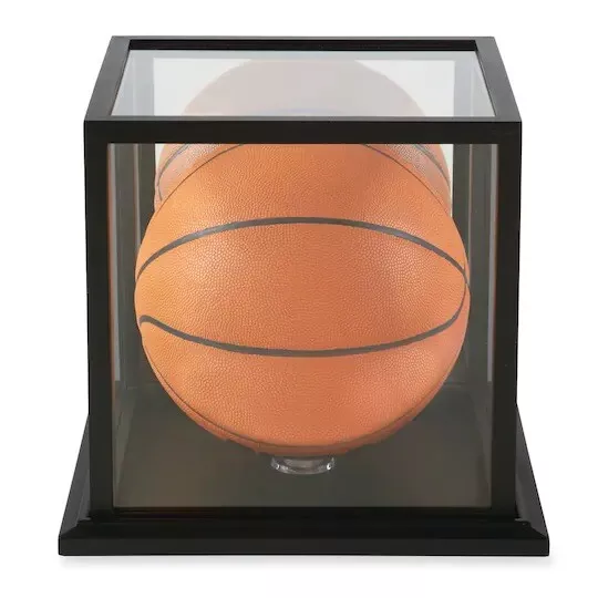 brand new Basketball soccer display case with mirror black base has ball holder
