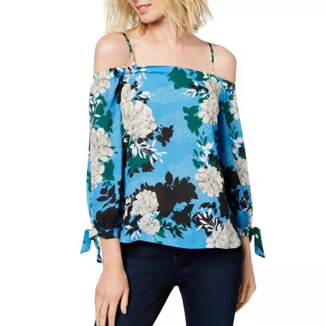 INC NEW Women's Floral Off-the-shoulder Tie-sleeve Blouse Shirt Top TEDO