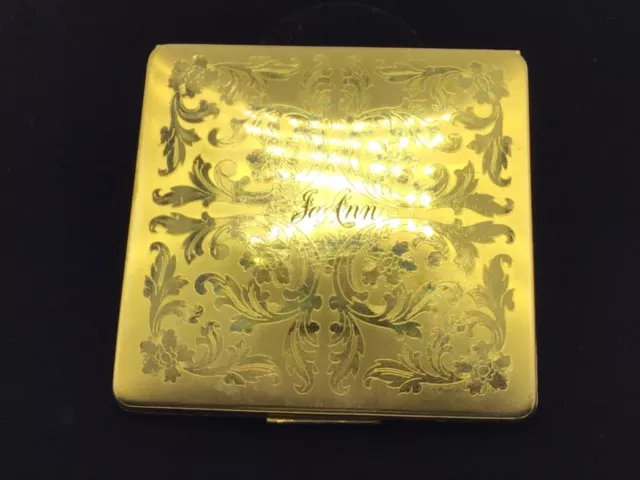 Vintage Elgin American Brass Floral Art Deco Compact Vanity Mirror Makeup