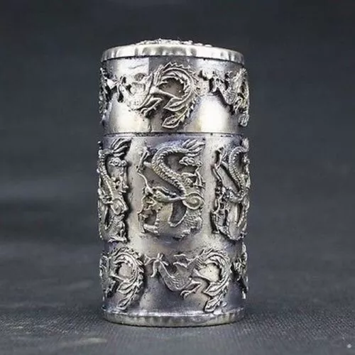 China Handwork Old Miao Silver Dragon Phoenix Auspicious Dynasty Toothpick Box