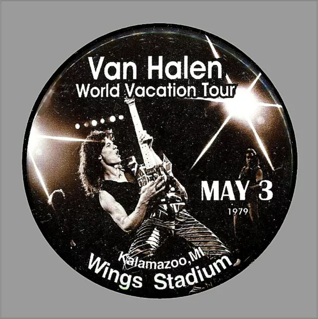 VAN HALEN 1979 Concert Pin Kalamazoo Michigan Wings Stadium 3" Pin Back Button