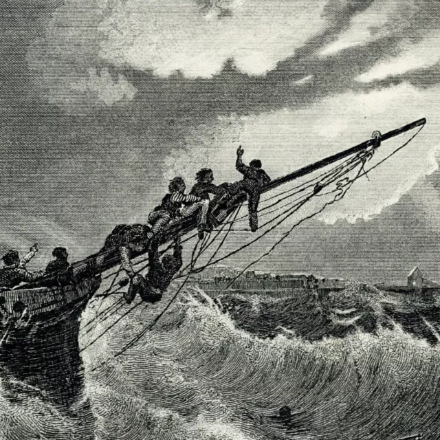 Ferdinand Perrot Marine shipwreck Boulogne sur mer - original engraving 19th century