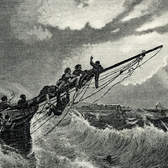 Ferdinand Perrot Marine shipwreck Boulogne sur mer - original engraving 19th century