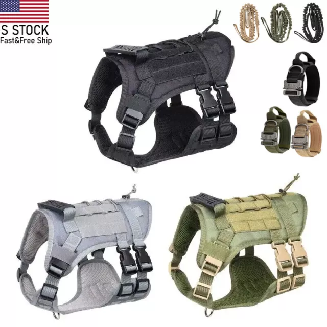 NEW Tactical Police K9 Training Dog Harness Military Adjustable Nylon Vest Leash