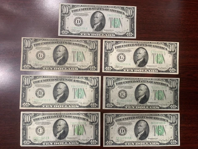Lot of (7) 1934 $10 FR Notes