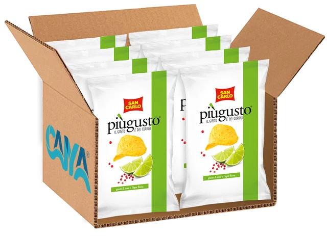 8X San Carlo Più Gusto Patatine Gusto Lime e Pepe Rosa 70g Senza Glutine