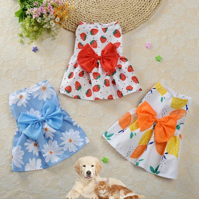 Lovely Floral Print Pet Dog Dress Puppy Cat Polyester Bow Skirt Clothes XS-XL