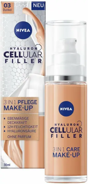 NIVEA Hyaluron Cellular Filler 3 en 1 Cuidado Maquillaje 03 Oscuro (30 ml)