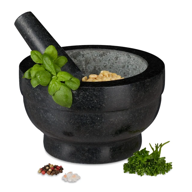 Relaxdays Mortier Et Pilon En Granit 750ml - Broyeur Épices Herbes, Pierre Naturelle Grise D20cm Stérilisateur Bocaux