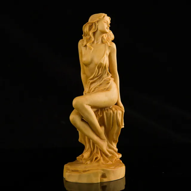 15cm Handmade Boxwood Wood Carving Goddess Sexy Lady Statue Craft Sculpture