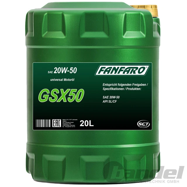 20L FANFARO GSX 50 20W-50 UNIVERSAL MOTORÖL API SN/CH-4 ÖL für BENZINER ...