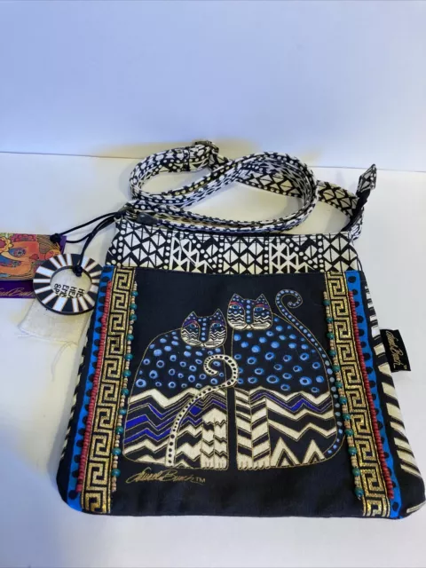 Laurel Burch Crossbody Tote Zipper Top 10"X10" W/25" Strap-Spotted Cats, NWT