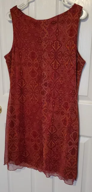 VTG 90's Ceduxion Dress Maroon Kaleidoscope Print Overlay Size L Made In USA 2