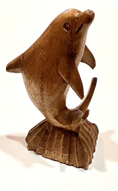 Hand Carved Wood Dolphin Sculpture Figurine