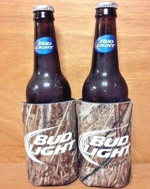 Bud Light Real Tree Camo Beer Koozie 12 oz Can / Bottle Cooler Set Of 2 New & FS